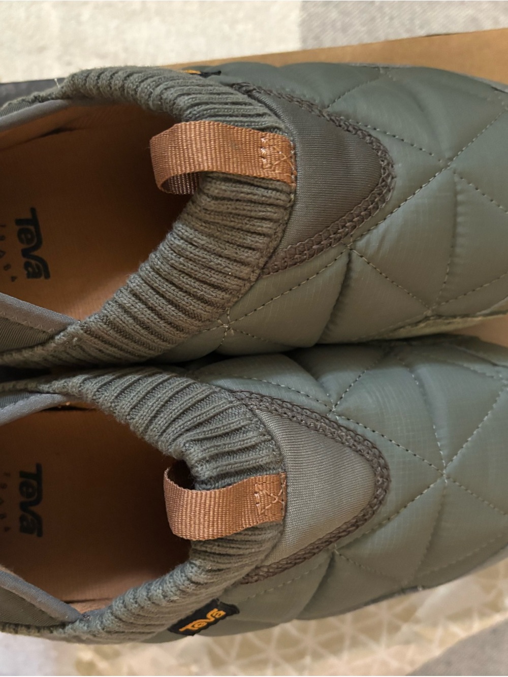Teva Women’s Quilted Olive Slip-On Slipper with Knit Collar